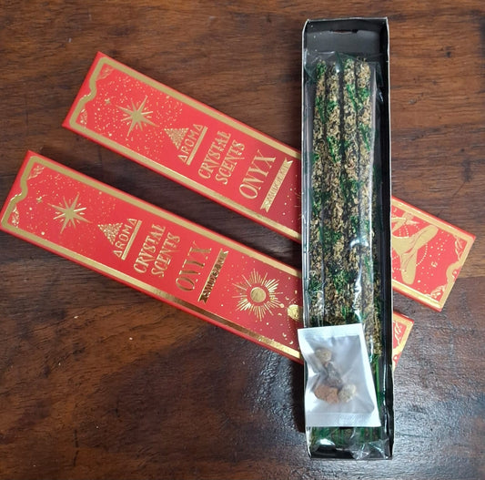 Aroma Crystal Scents Onyx Smudging Kit – incense and smudging set with onyx crystal for protection, grounding, and energy cleansing.