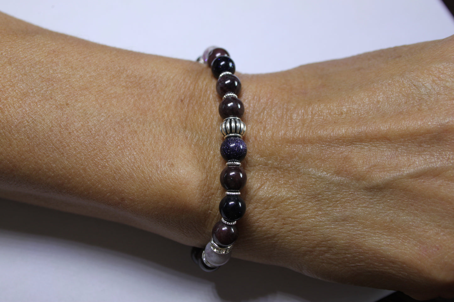 Hecate Goddess Crystal Bracelet - Blue Sandstone, Garnet, Lepidolite