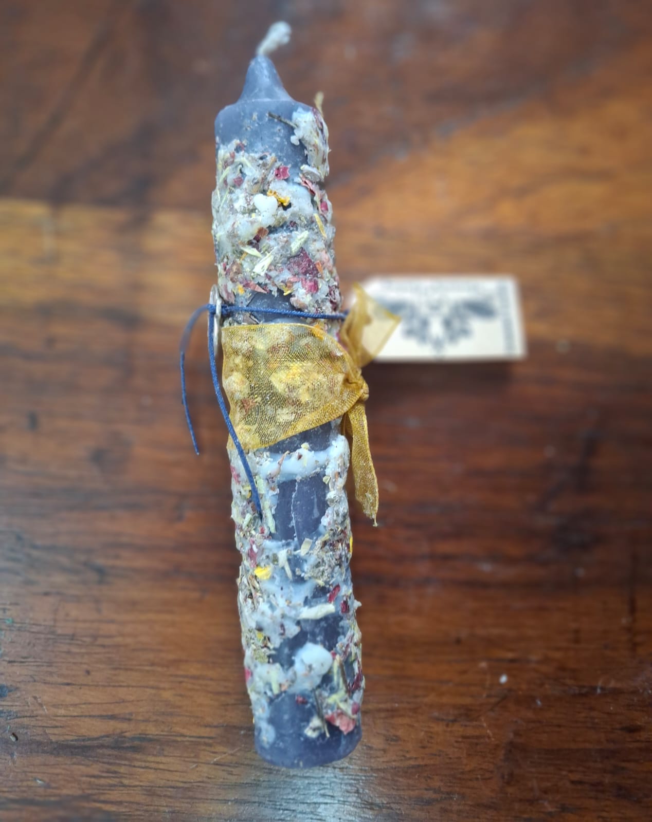 Dark blue dressed candle – candle for intuition, calm, and spiritual clarity.