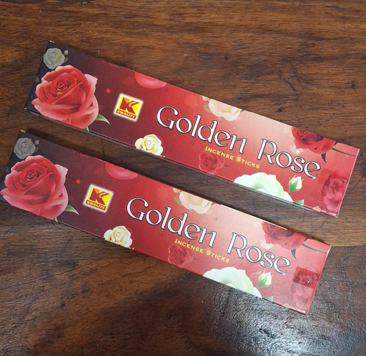 Golden Rose incense sticks – uplifting incense for love, meditation, and spiritual harmony.