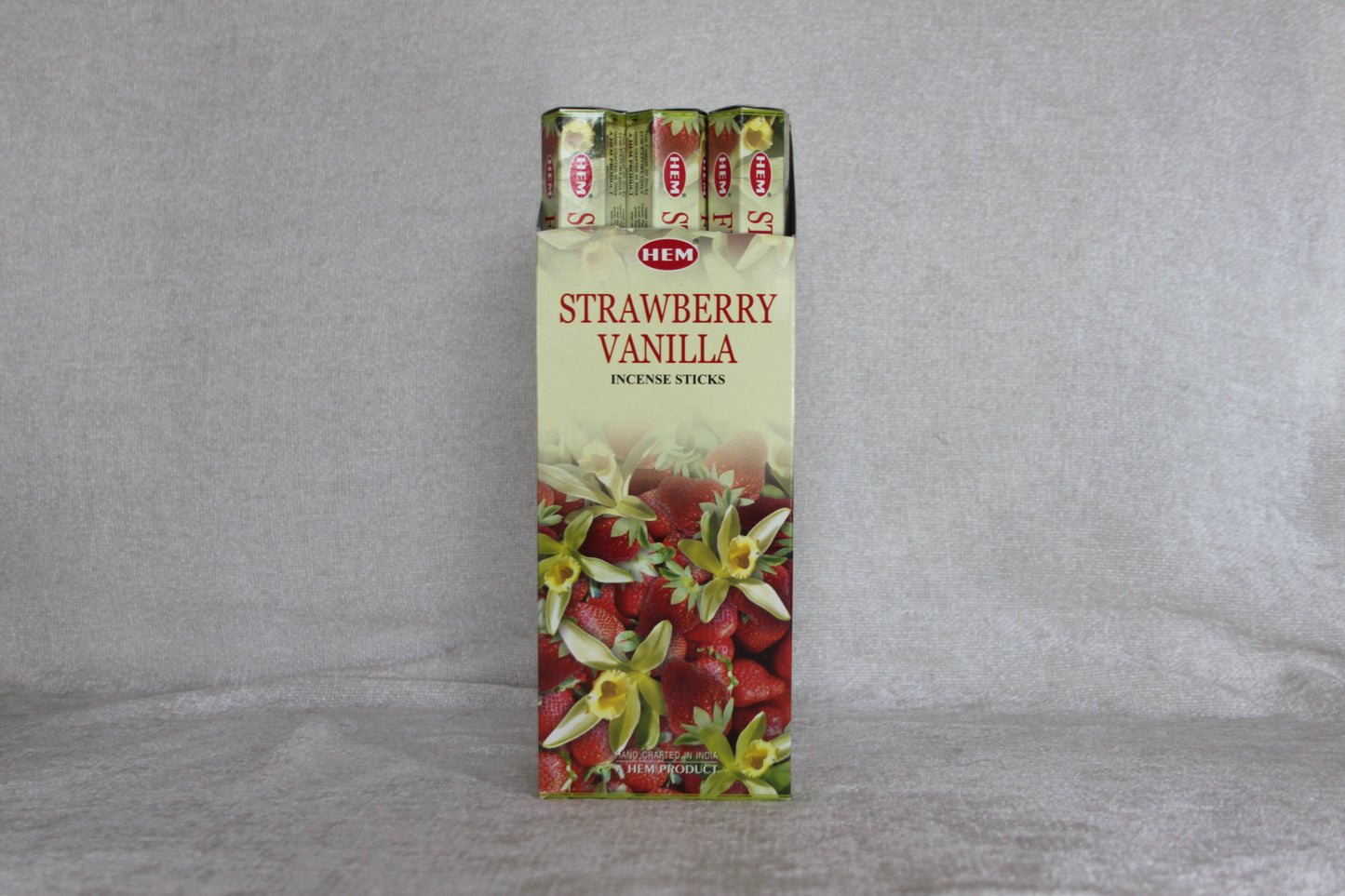 HEM Strawberry Vanilla incense sticks – sweet and calming fragrance for relaxation, meditation, and emotional well-being.