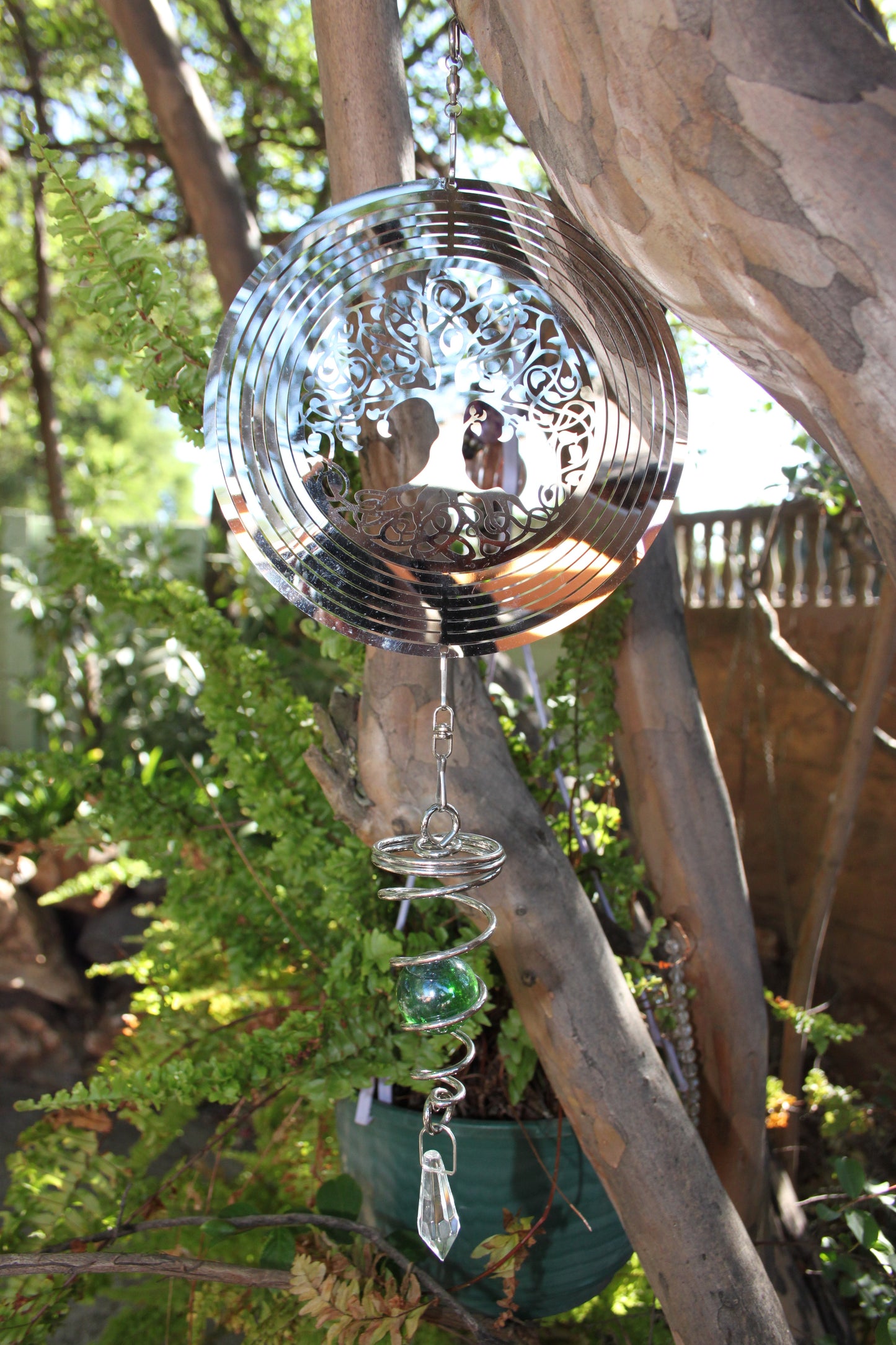 Stainless steel Tree of Life Wind Chime with Crystal and Coil