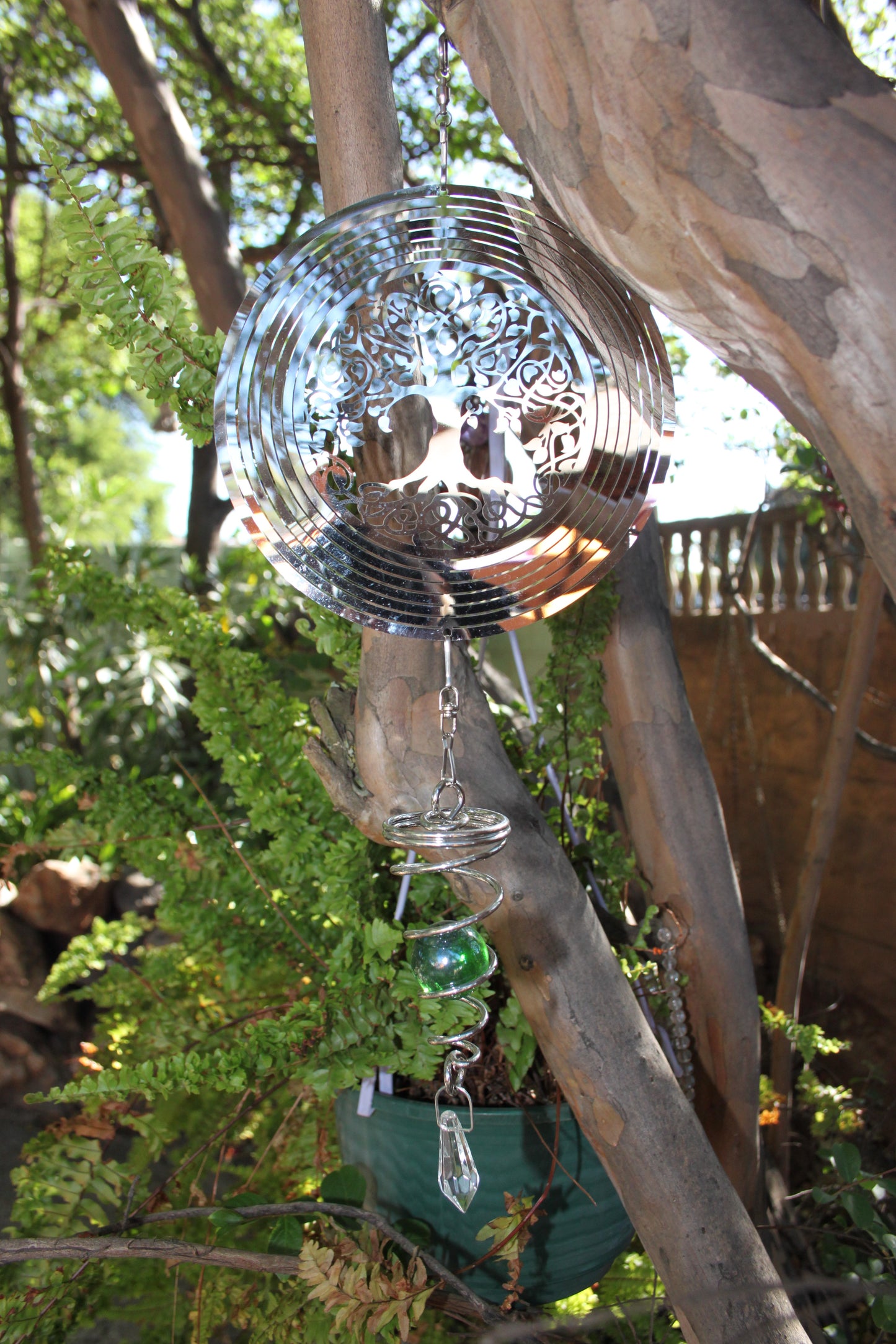 Stainless steel Tree of Life Wind Chime with Crystal and Coil