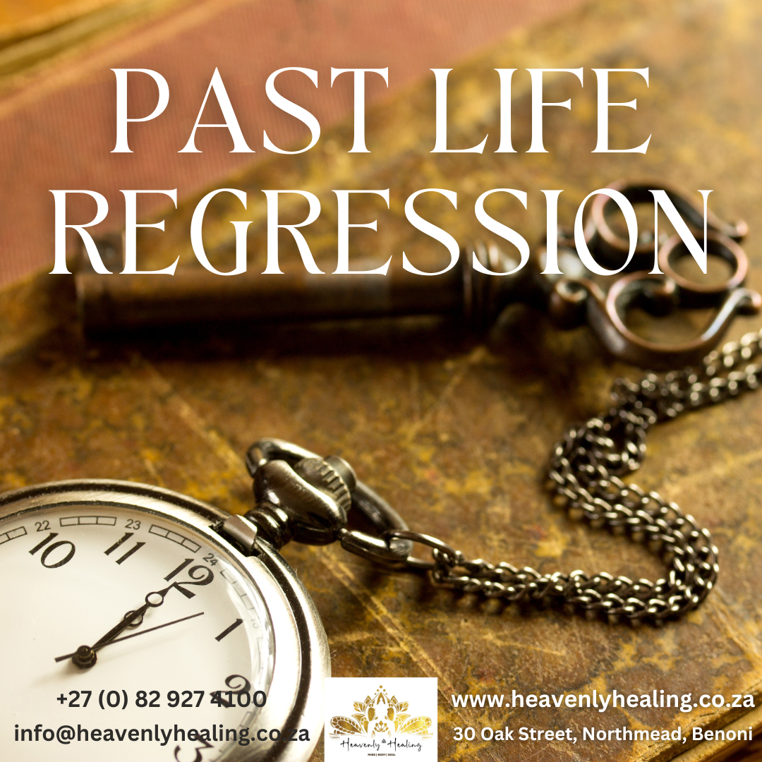 Past Life Regression Therapy promotional image featuring vintage pocket watch and antique key, symbolizing access to past life memories and spiritual healing.