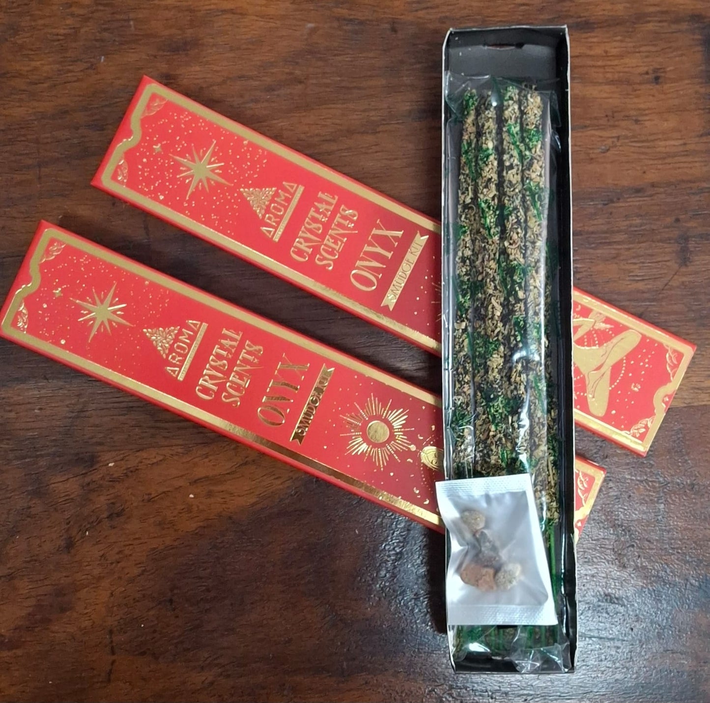 Aroma Crystal Scents Onyx Smudging Kit – incense and smudging set with onyx crystal for protection, grounding, and energy cleansing.