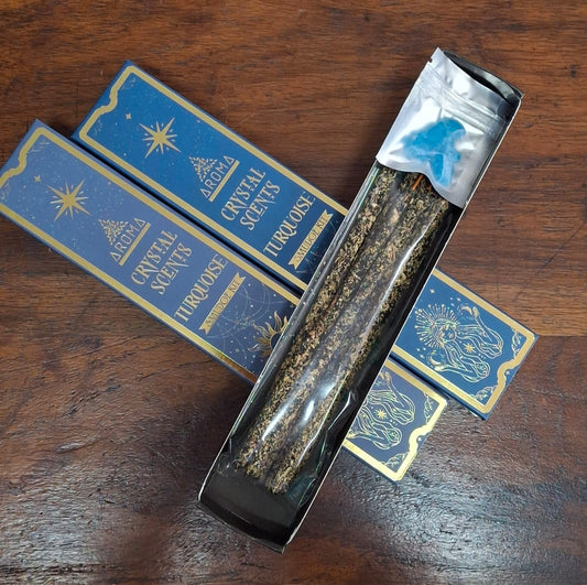 Aroma Crystal Scents Turquoise Smudging Kit – incense and smudging set with turquoise crystal for healing, energy balance, and spiritual clarity.