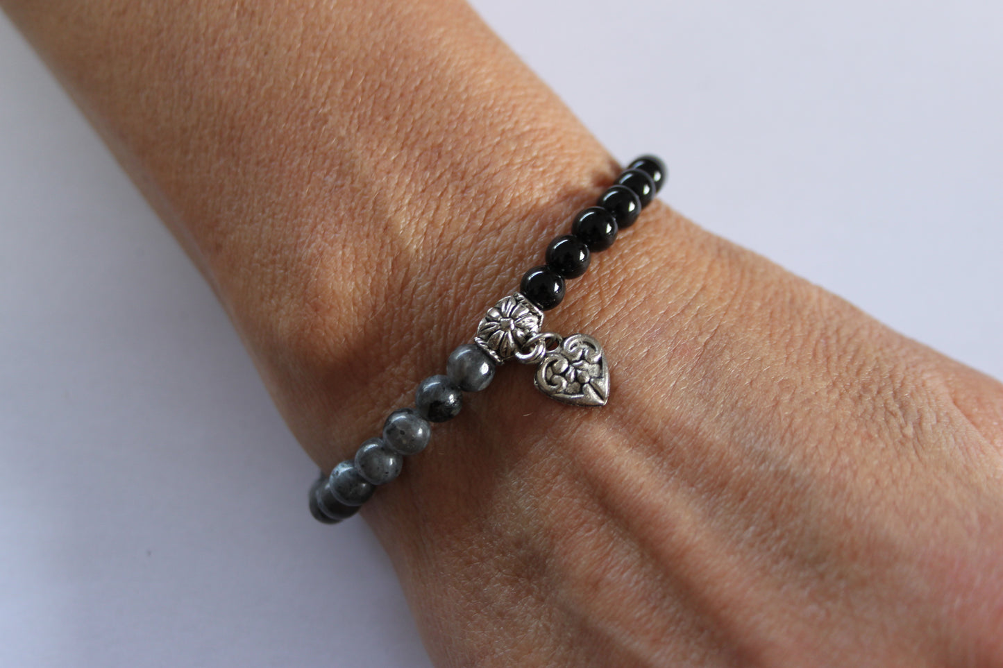 Black Agate & Labradorite Crystal Bracelet