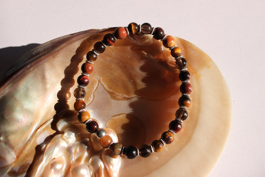 Triple Power Crystal Bracelet - Black Agate, Red Tigers Eye, Sardonyx & Gold Tigers Eye