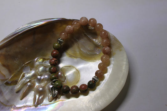 Unakite and Sunstone Crystal Bracelet