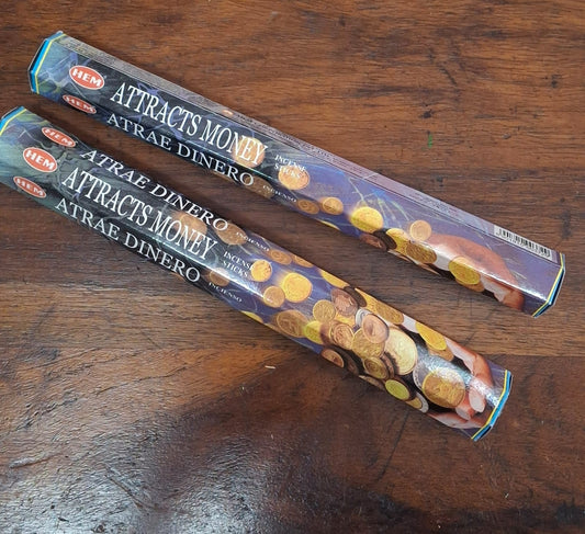 HEM Attracts Money incense sticks – natural incense for prosperity, abundance, and manifestation rituals.