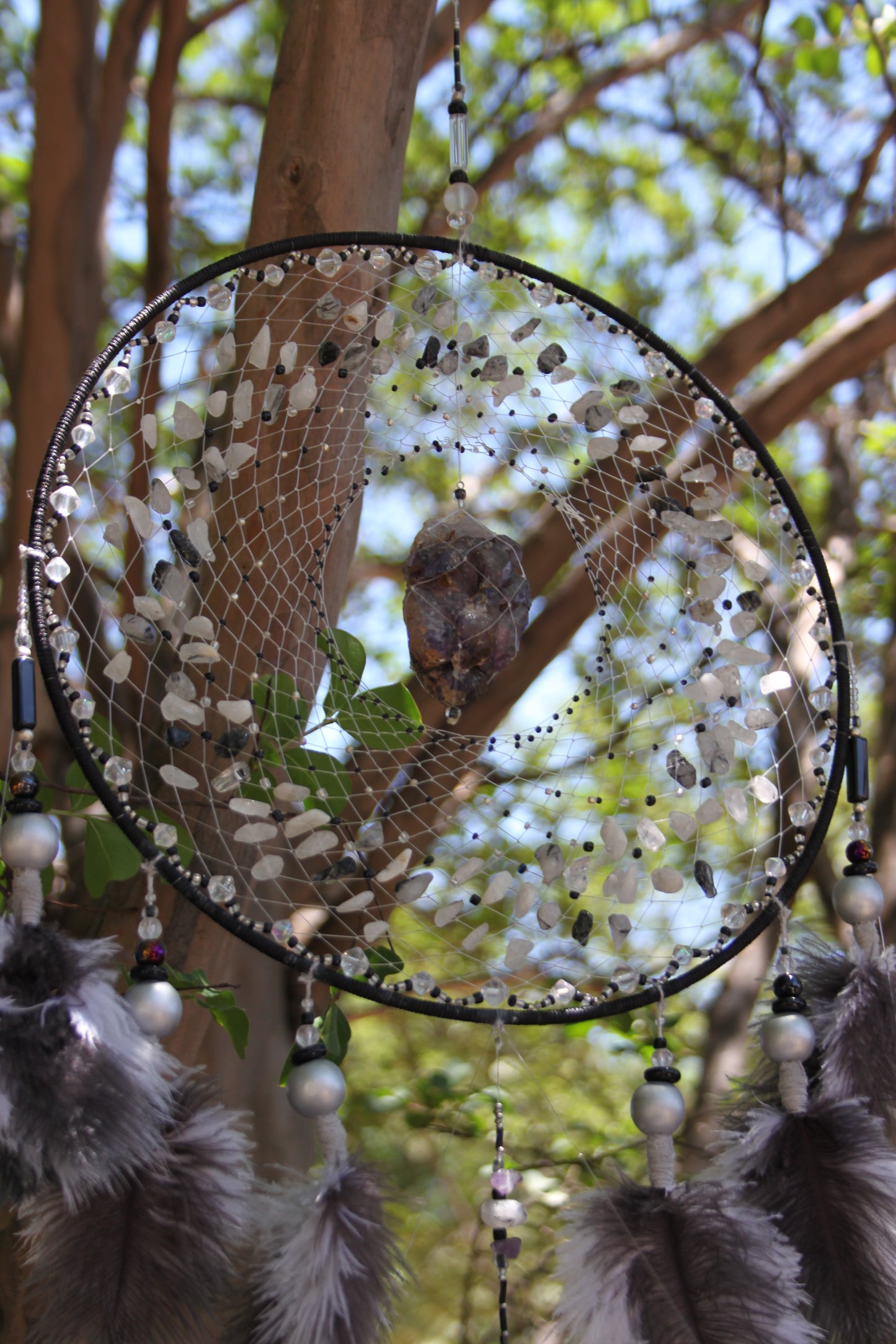 Multi Tiered Black and White Dreamcatcher