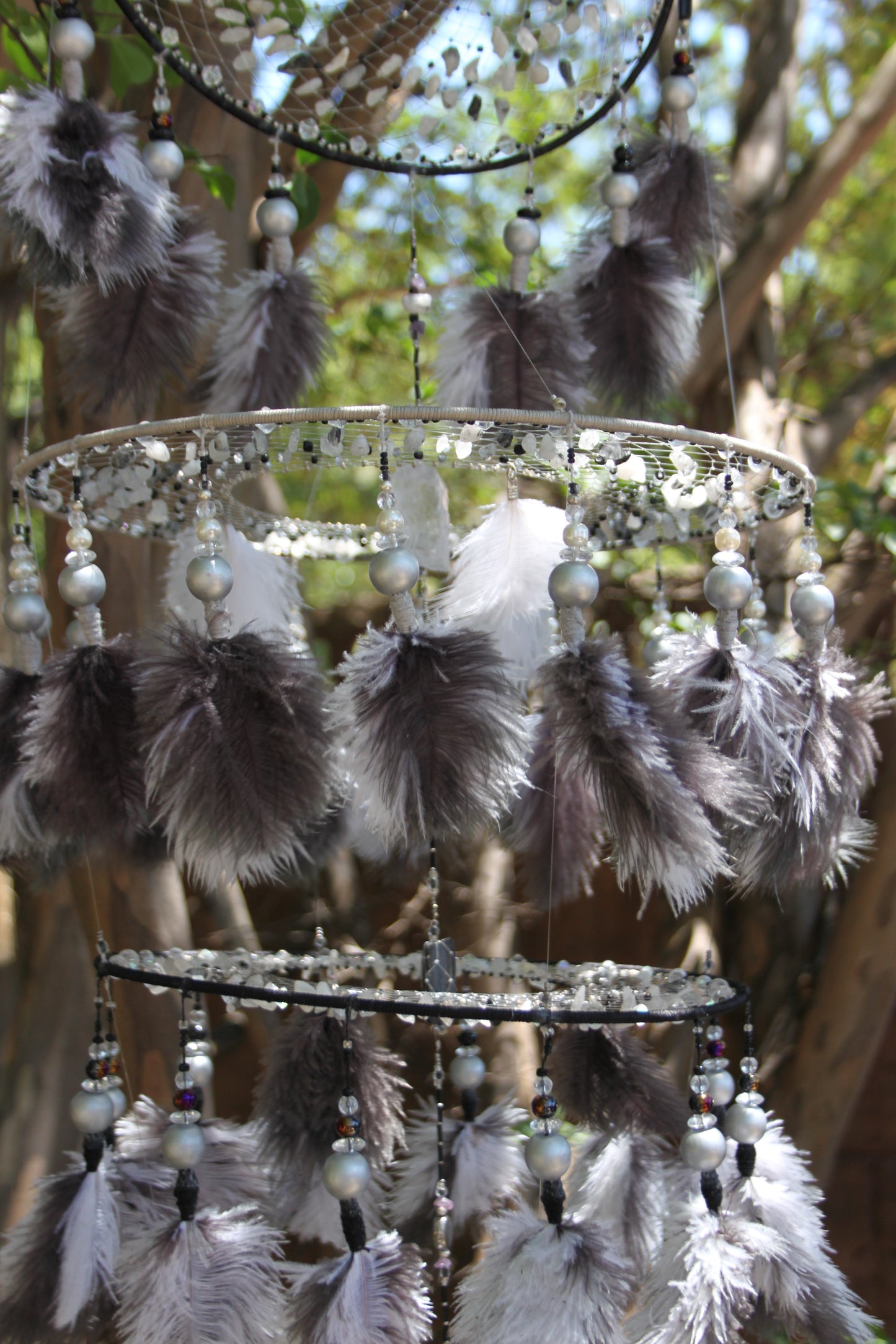 Multi Tiered Black and White Dreamcatcher