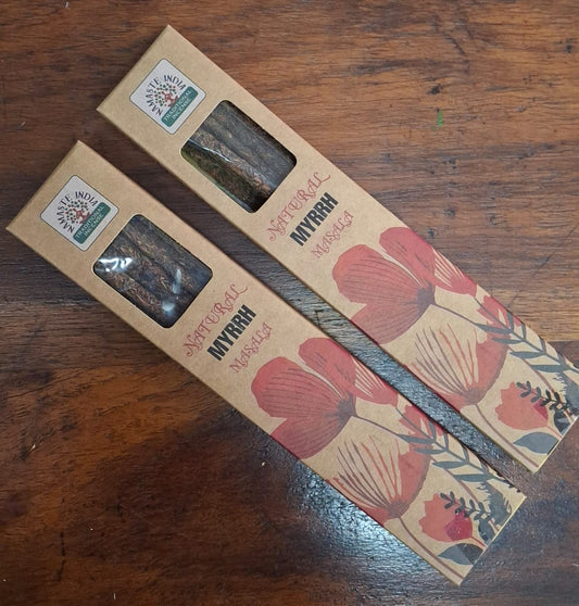 Natural Myrrh Masala Incense Sticks – handcrafted incense with a warm, purifying aroma for meditation, rituals, and spiritual growth.