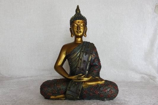 Meditating Buddha with Patterned Off shoulder Drape