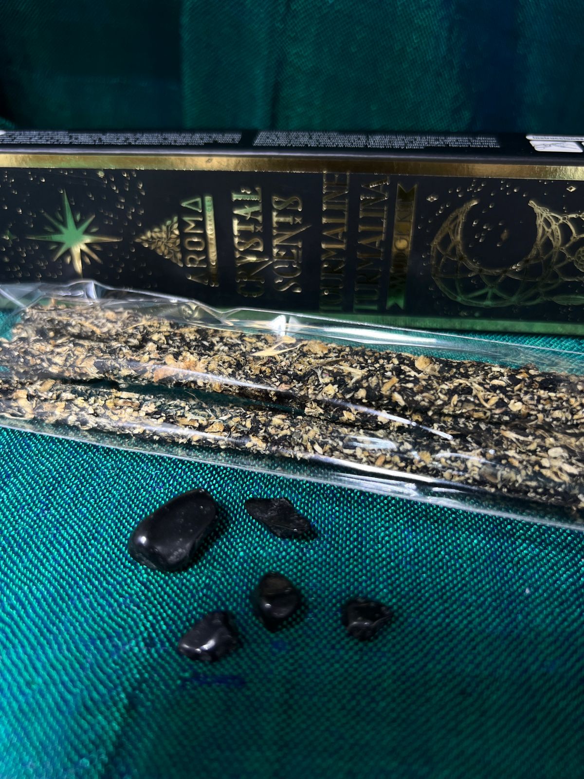 Tourmaline smudge incense sticks with natural crystals – luxurious incense for protection, grounding, and positive energy.
