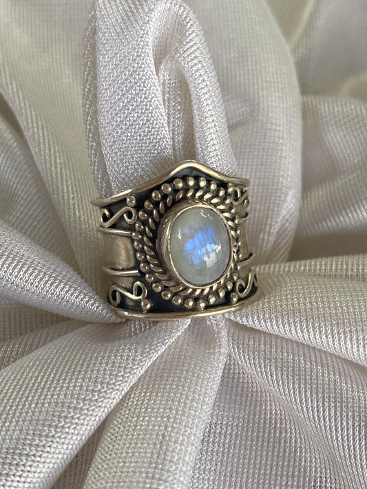 Rainbow Moonstone Sterling Silver Ring