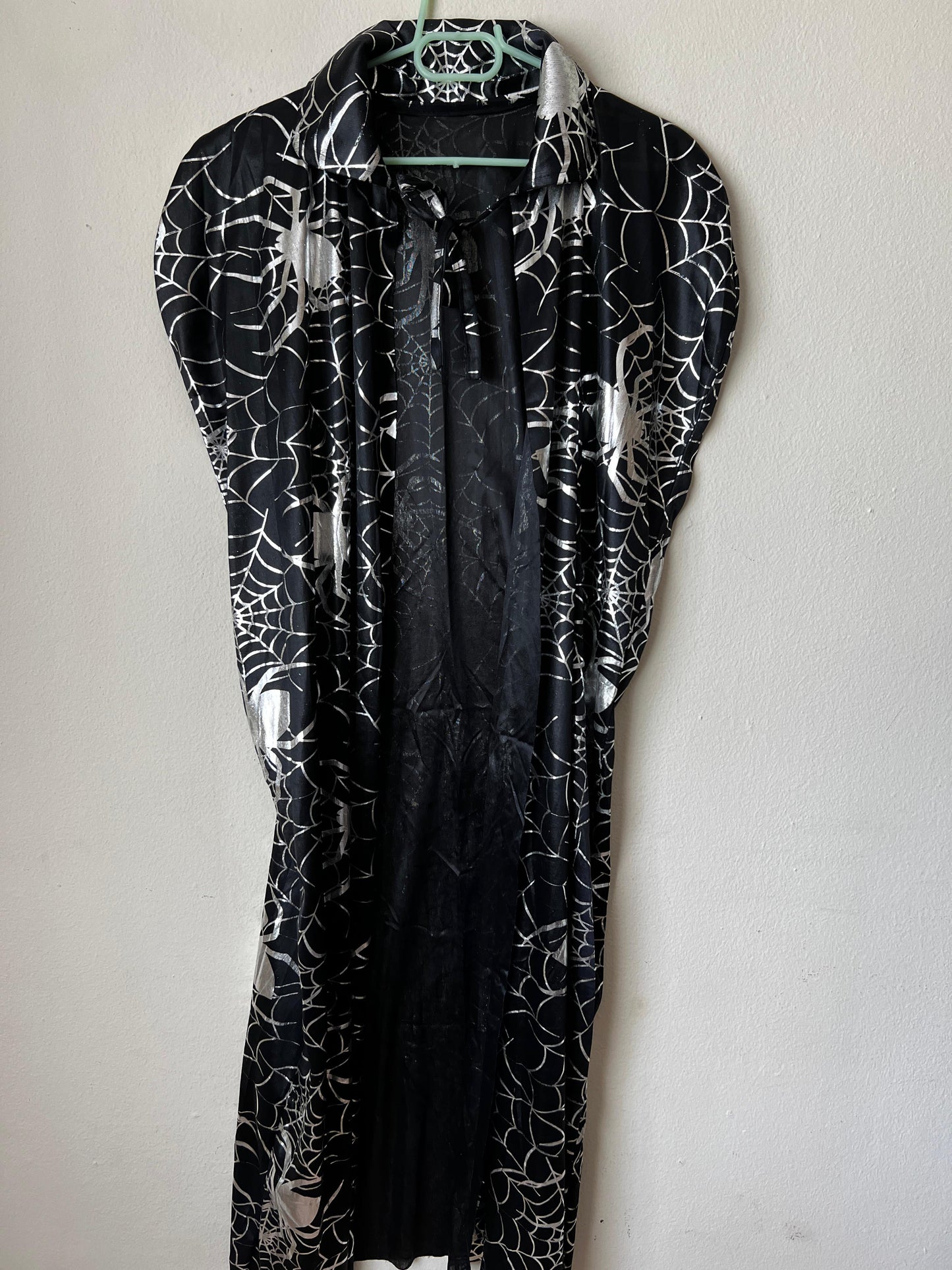 Ceremonial Cape - Satin | Black & Silver Spider Print