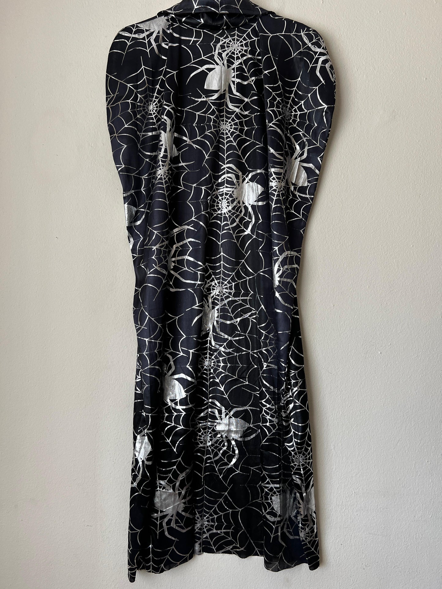 Ceremonial Cape - Satin | Black & Silver Spider Print